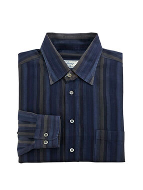 Brioni Neiman Marcus Mens L Shirt Made Italy 100% Cotton Blue Stripe Luxury